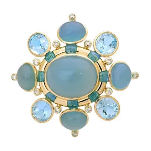 Brooch- Chalcedony, Blue Topaz and Diamond (Enamel)  (1861A)