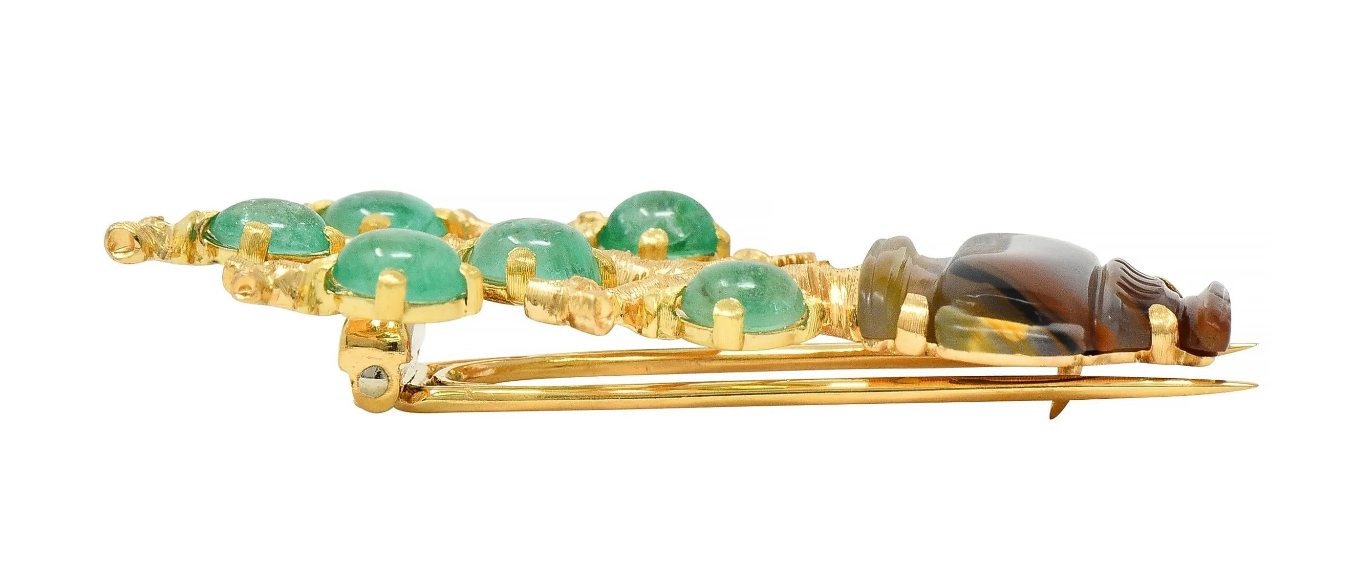 Buccellati Vintage Emerald Carved Agate 18 Karat Yellow Gold Giardinetti Tree Brooch