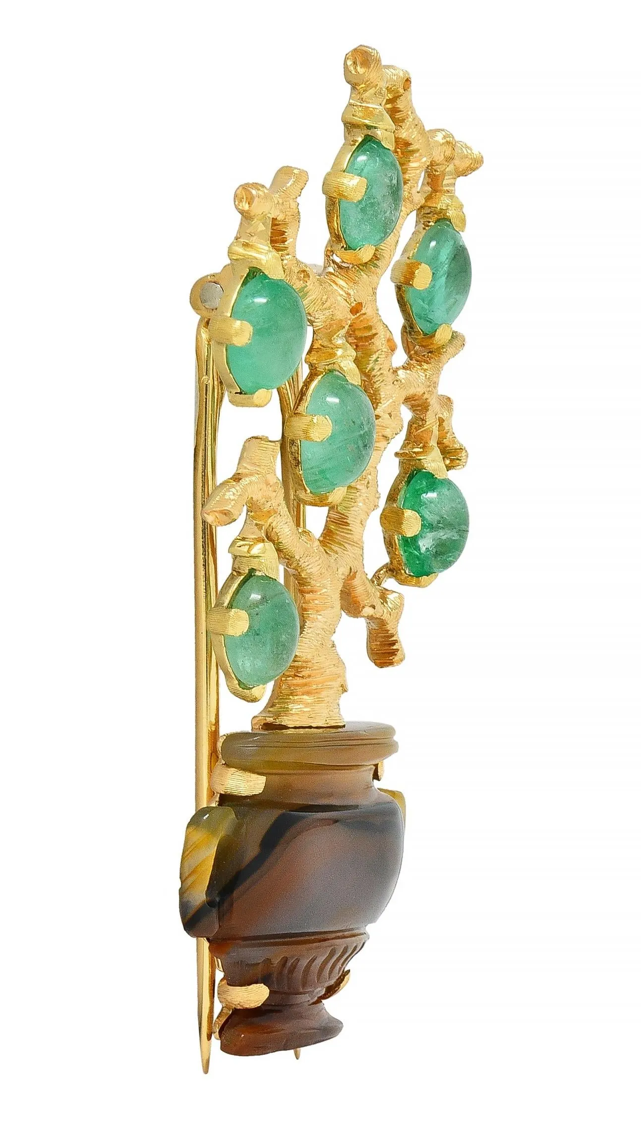 Buccellati Vintage Emerald Carved Agate 18 Karat Yellow Gold Giardinetti Tree Brooch