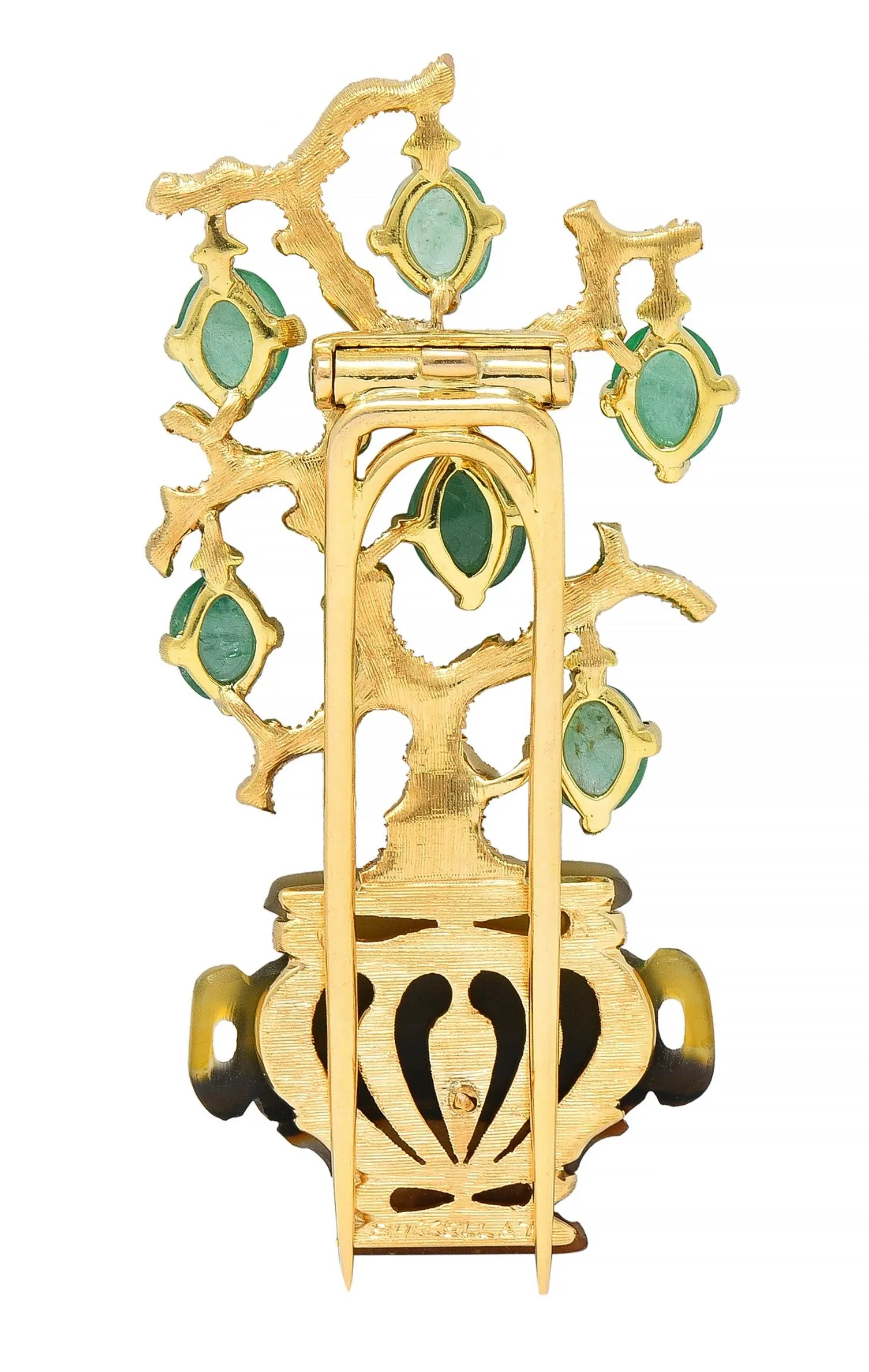 Buccellati Vintage Emerald Carved Agate 18 Karat Yellow Gold Giardinetti Tree Brooch