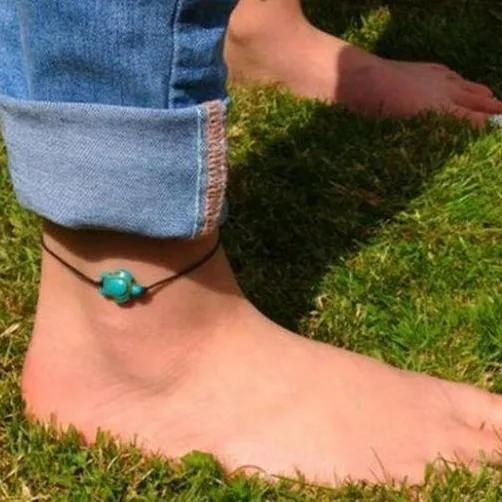 Carved Boho Turquoise Turtle  Anklet Ankle Bracelet