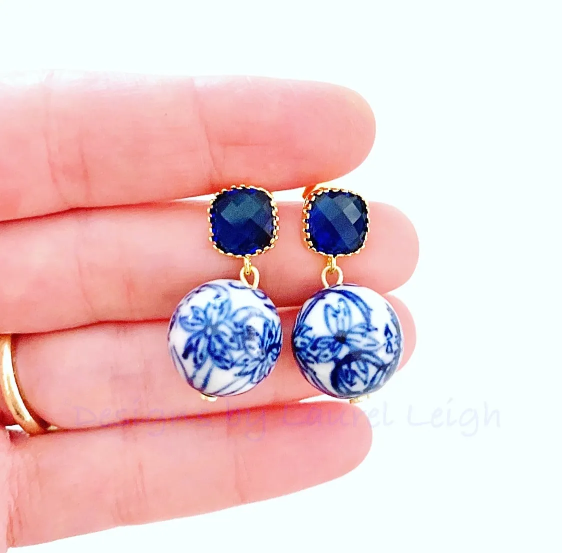 Chinoiserie Orchid Floral & Sapphire Earrings