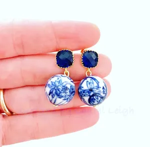 Chinoiserie Orchid Floral & Sapphire Earrings