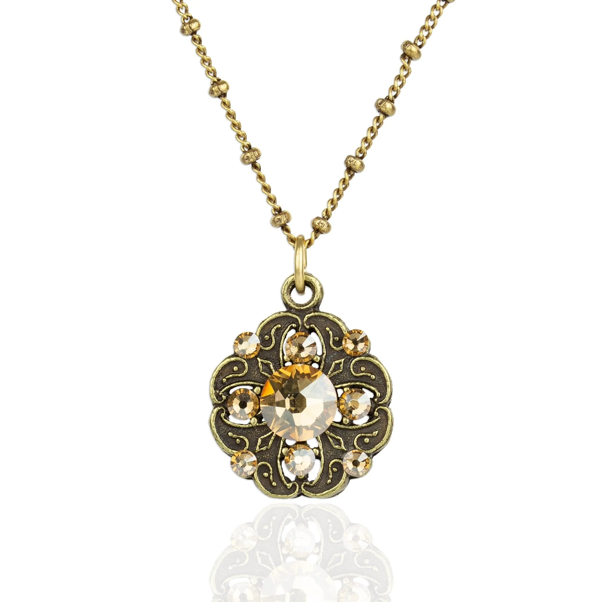 Classic Floral Filigree Goldtone Pendant Necklace