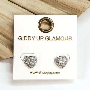 Clear CZ Crystal Heart Stud Earrings in Silver