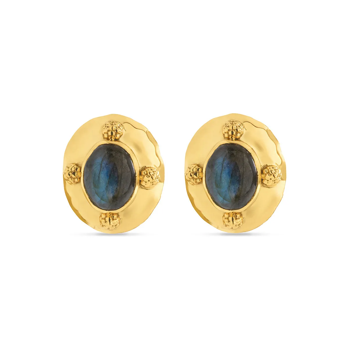 Cleopatra Oval Clip Earrings - Gold/Blue Labradorite