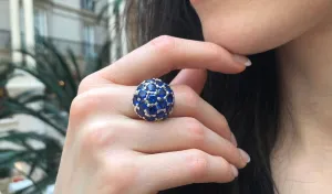 Cluster Sapphire Ring - Blue Statement Ring - Vintage Sphere Ring