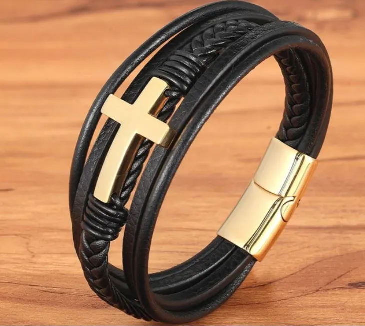 Crucifix Cross Leather Bracelet high quality! Mens bracelet