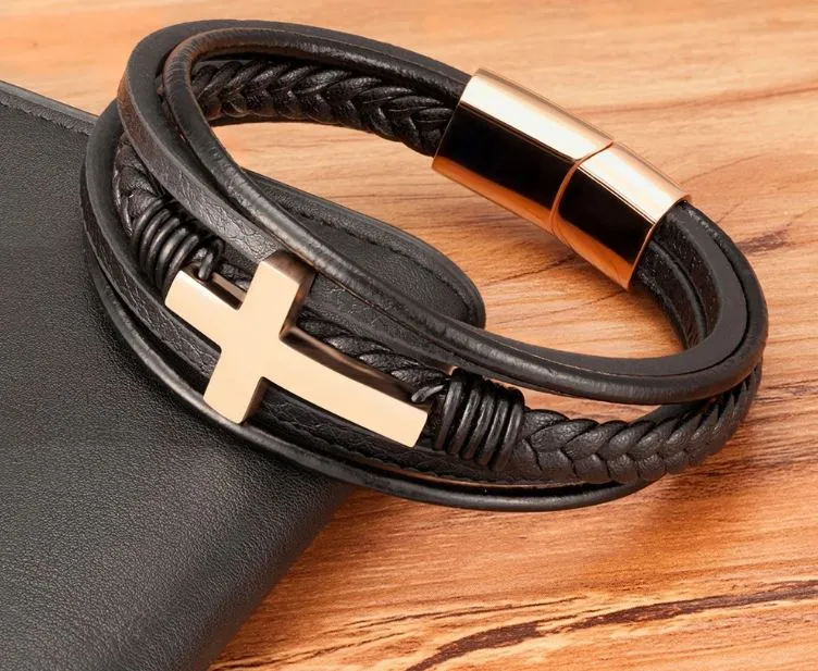 Crucifix Cross Leather Bracelet high quality! Mens bracelet