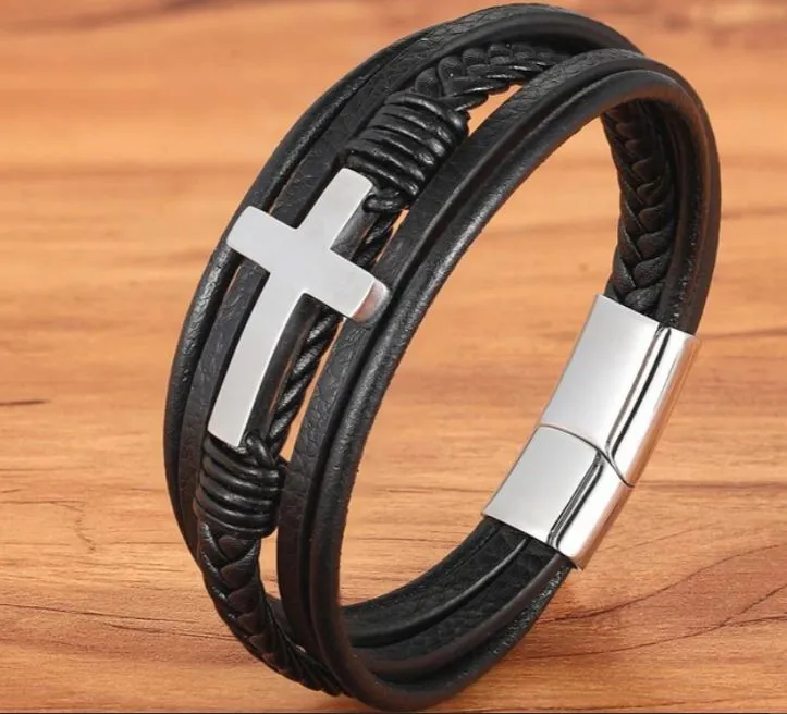 Crucifix Cross Leather Bracelet high quality! Mens bracelet