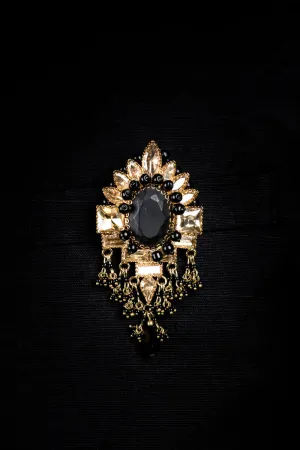 Crystal & Black Stone Brooch