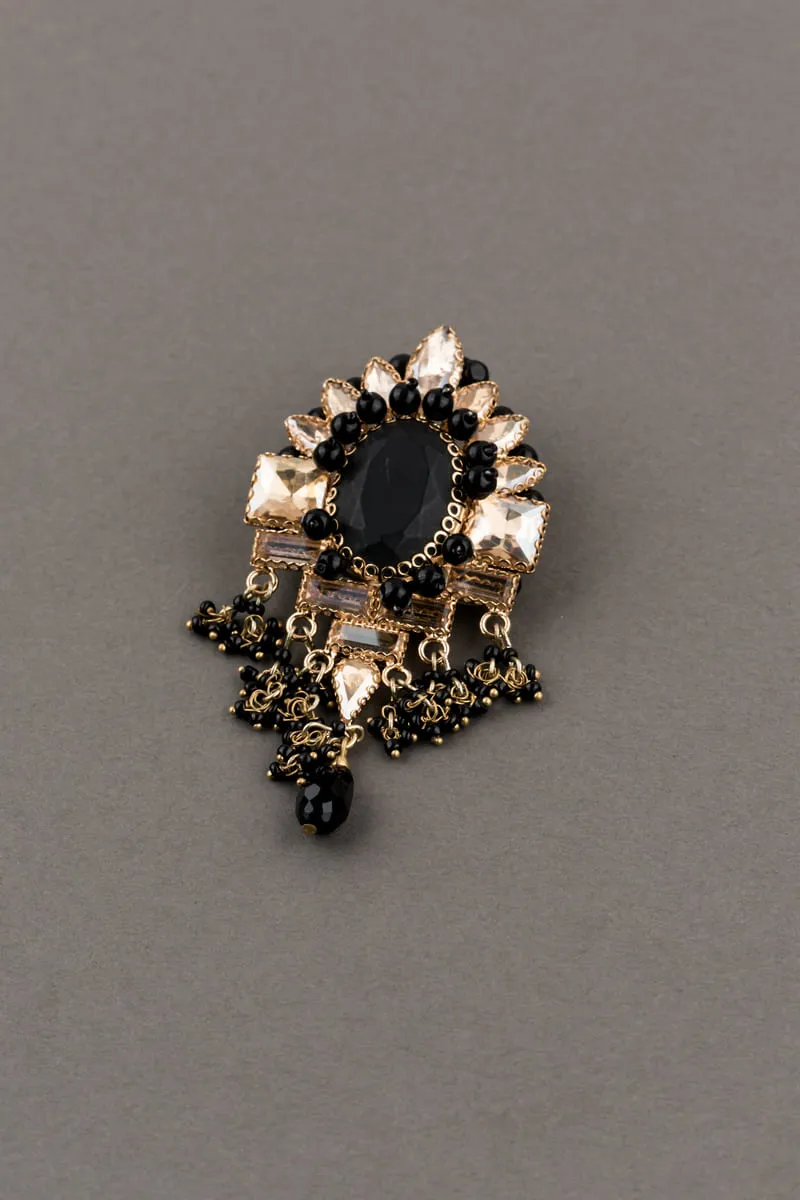 Crystal & Black Stone Brooch