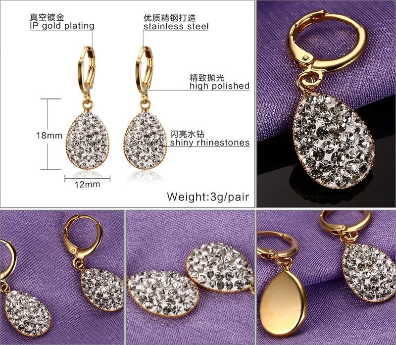 Crystal Heart Drop Earrings For Women Girl Gold Plating Earring Wedding brincos