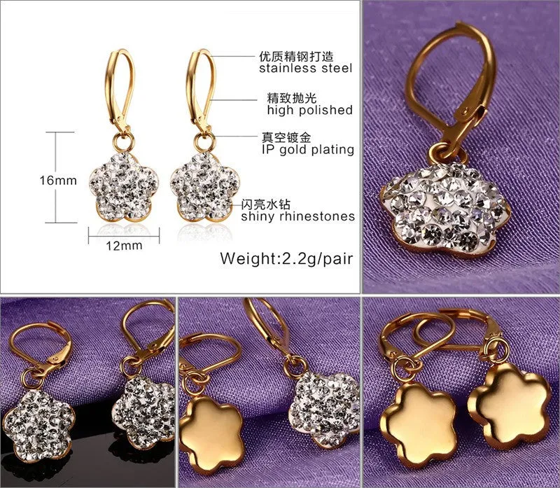 Crystal Heart Drop Earrings For Women Girl Gold Plating Earring Wedding brincos