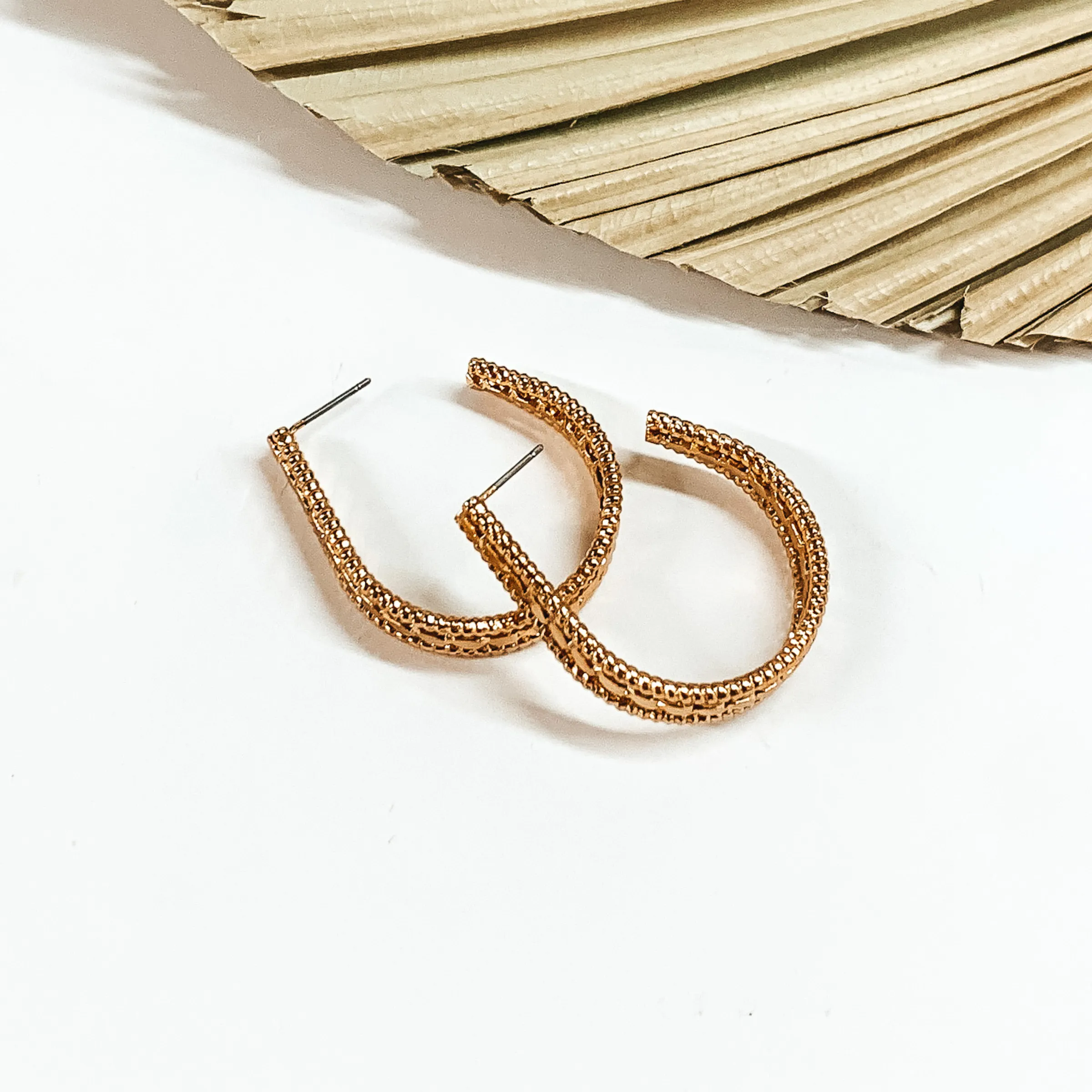 Darling Daze Rope Textured Teardrop Hoop Earrings in Gold Tone