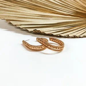 Darling Daze Rope Textured Teardrop Hoop Earrings in Gold Tone