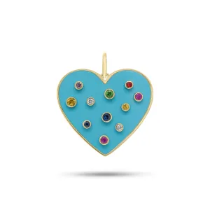 Diamond & Multicolor Gemstone Turquoise Heart Pendant