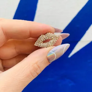 Diamond Kiss Lapel Pin | 0.9" Glam Rhinestone Gold Pin Brooch