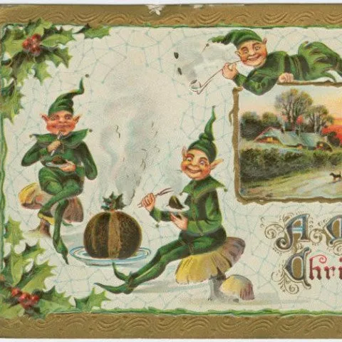 Digital Download "A Merry Christmas" Christmas Elves Postcard (c.1910) - Instant Download Printable