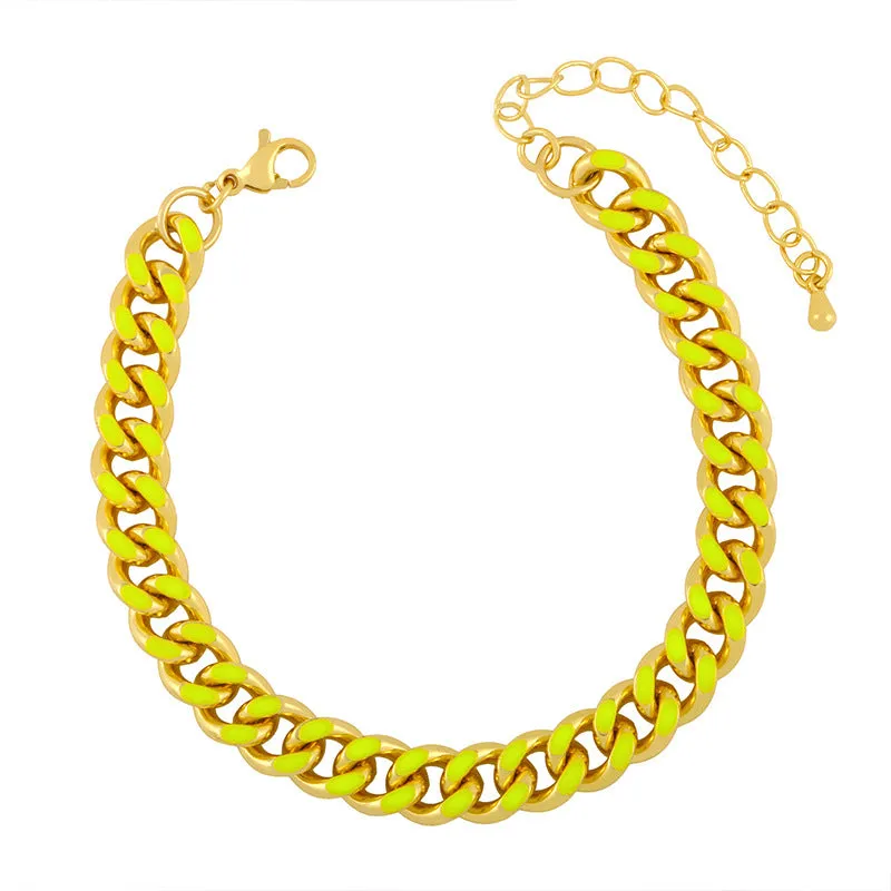 Enameled Gold Chunky Cuban Link Chain Adjustable Bracelet