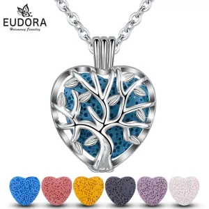 Eudora 20mm Lava Necklace Pendant Heart Volcanic Stone Tree of life Cage Pendant Necklace For DIY Essential Oil Perfume KFC10N20