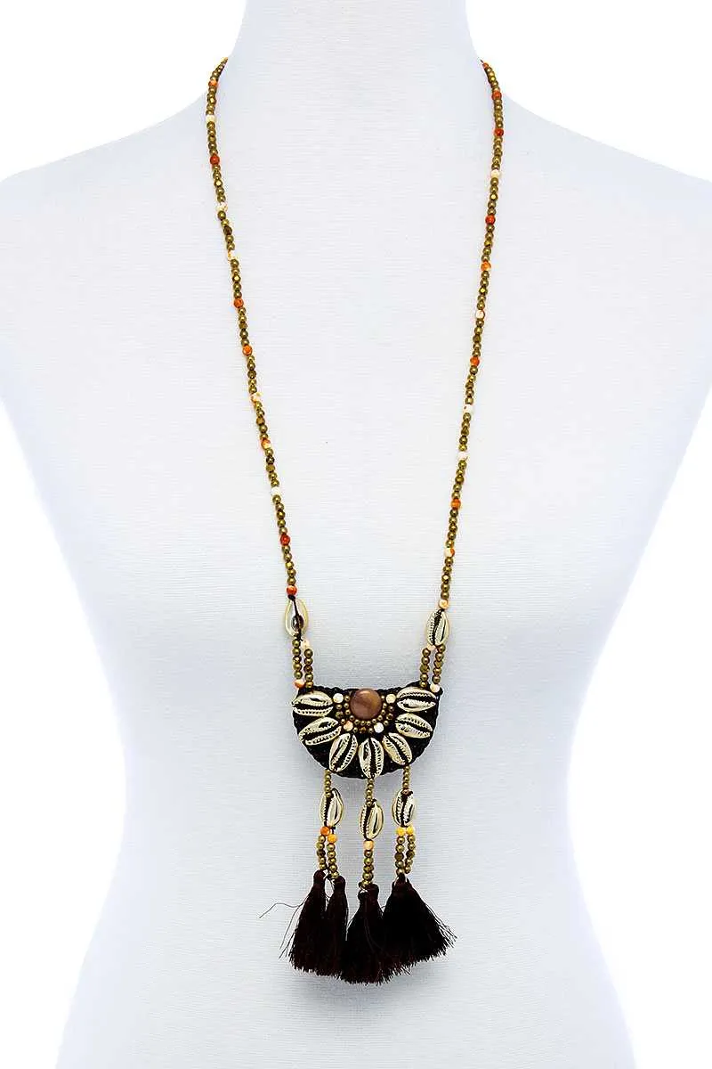 Fashion Sea Shell And Beaded Long India Necklace