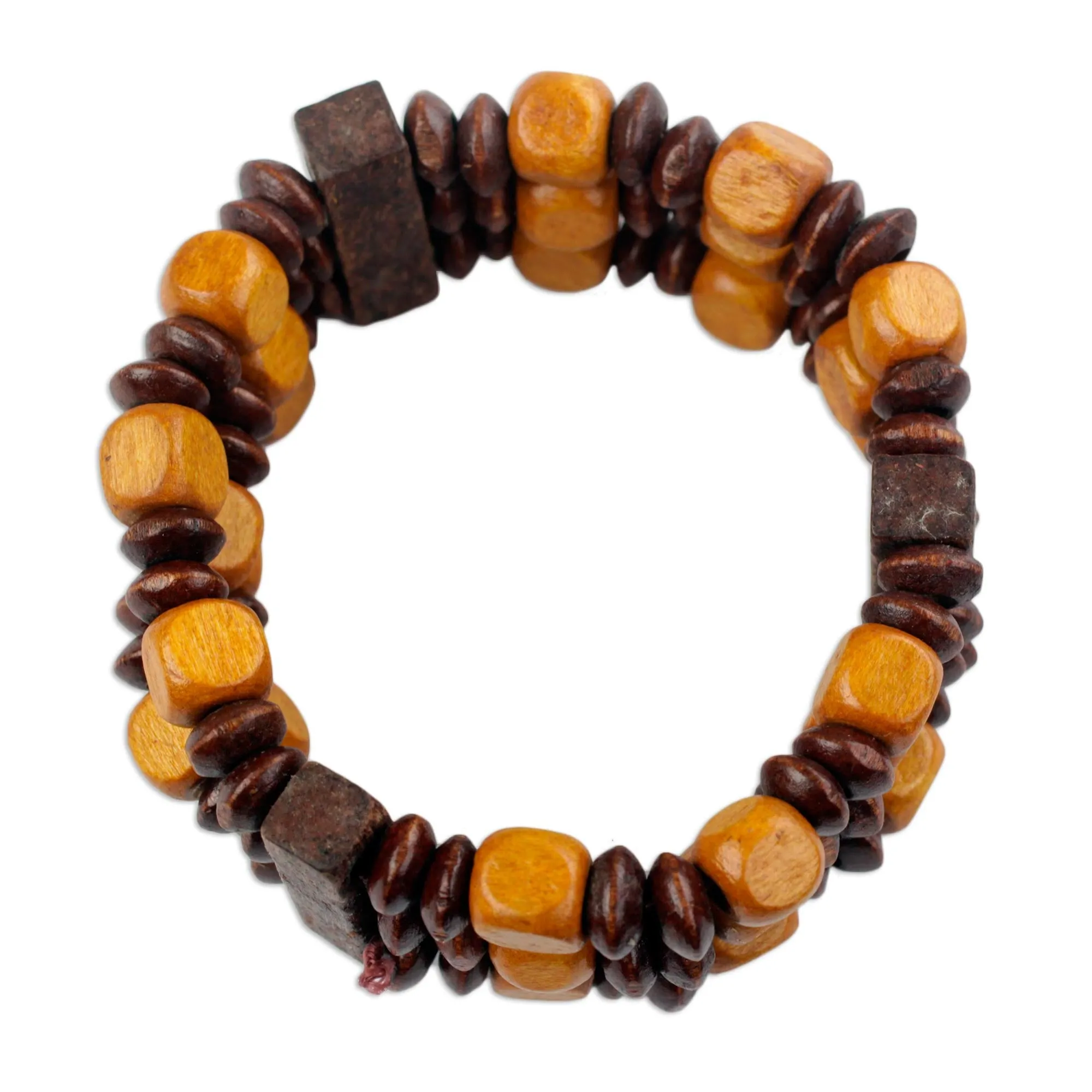 Forest Beauty Beaded Natural Sese Wood Multi-Layered Stretch Bracelet