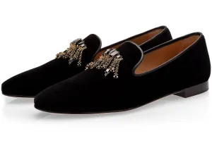 GILLES VELOUR BLACK SLIPPERS