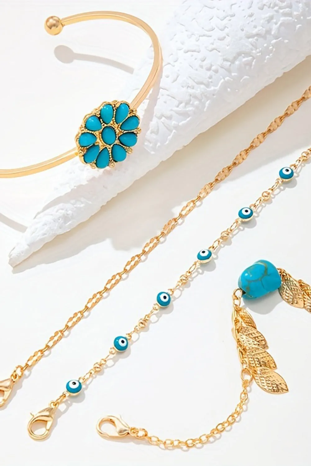 Gold Boho Turquoise Inlaid 4pcs Bracelet Set