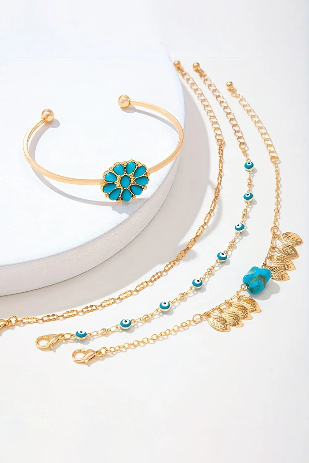 Gold Boho Turquoise Inlaid 4pcs Bracelet Set