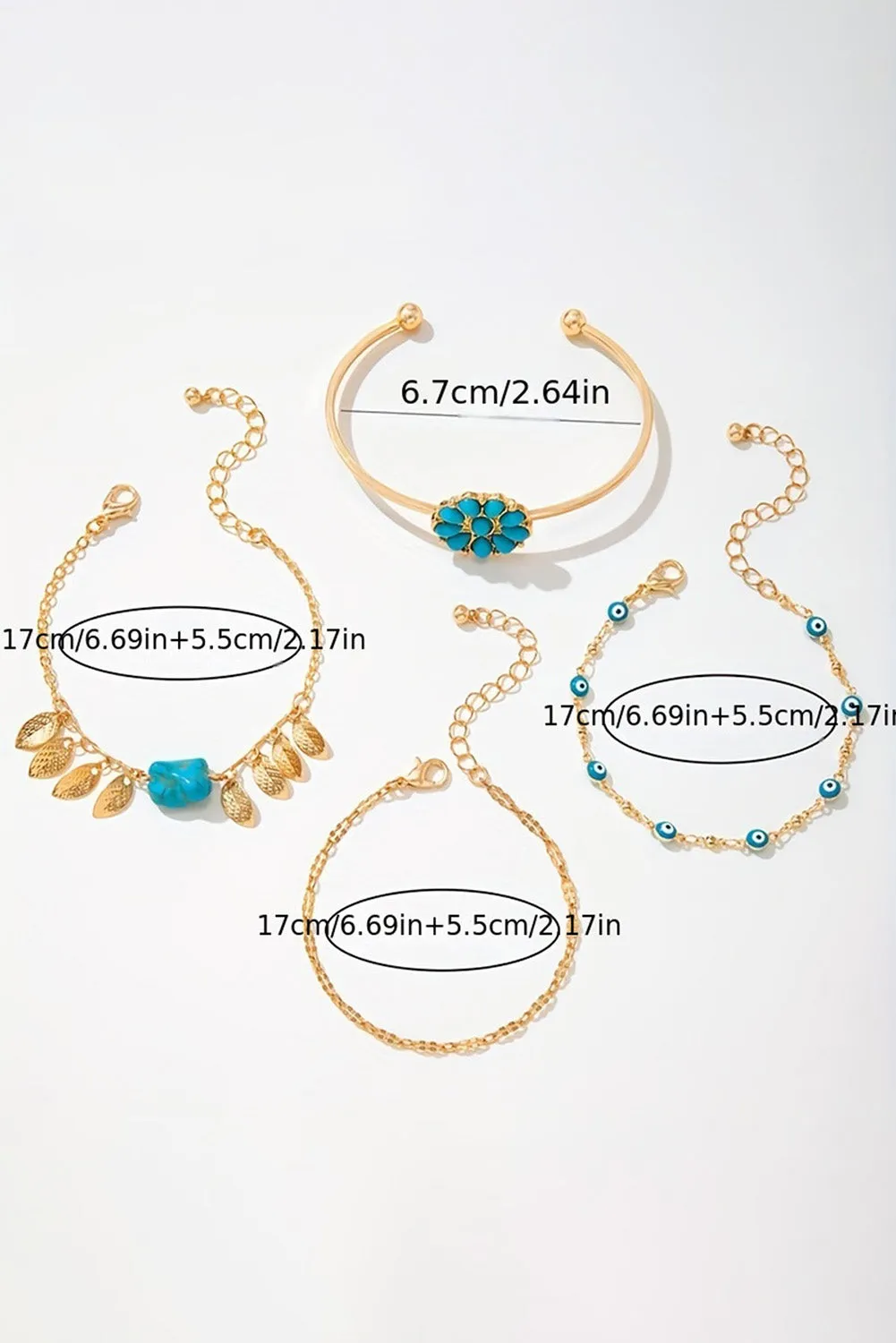 Gold Boho Turquoise Inlaid 4pcs Bracelet Set