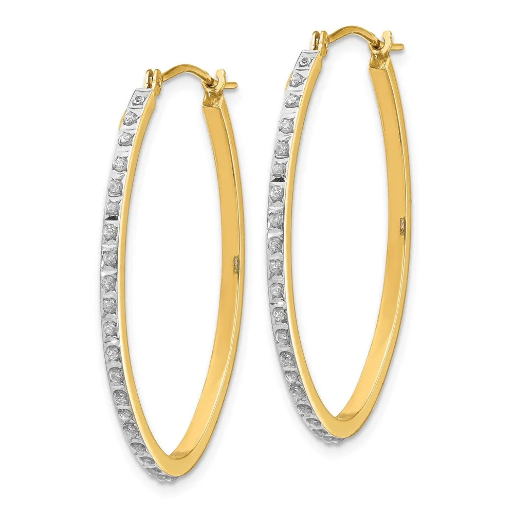 Gold Diamond Fascination Oval Hinged Hoop Earrings - Model DF110