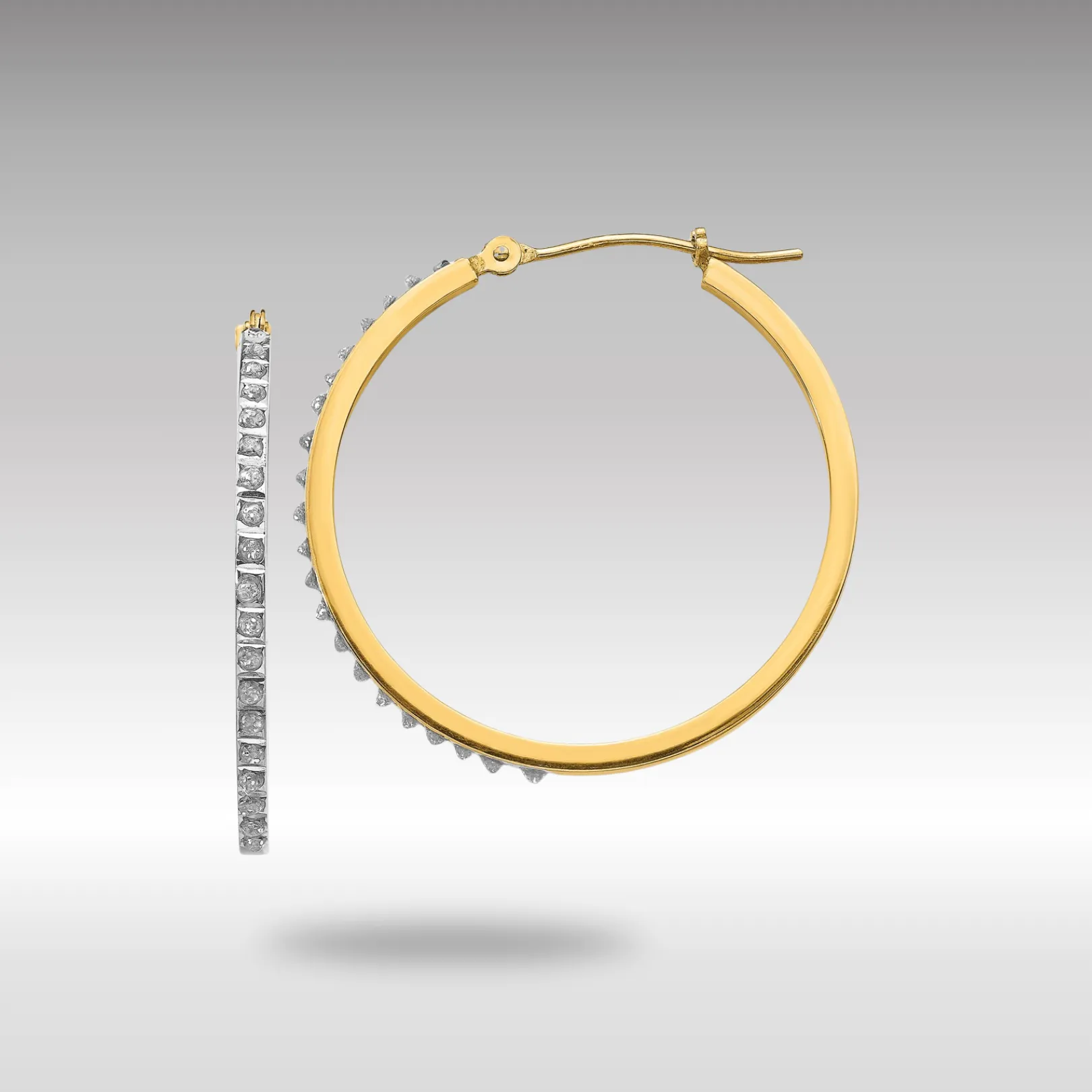 Gold Diamond Fascination Round Hinged Hoop Earrings - Model DF125