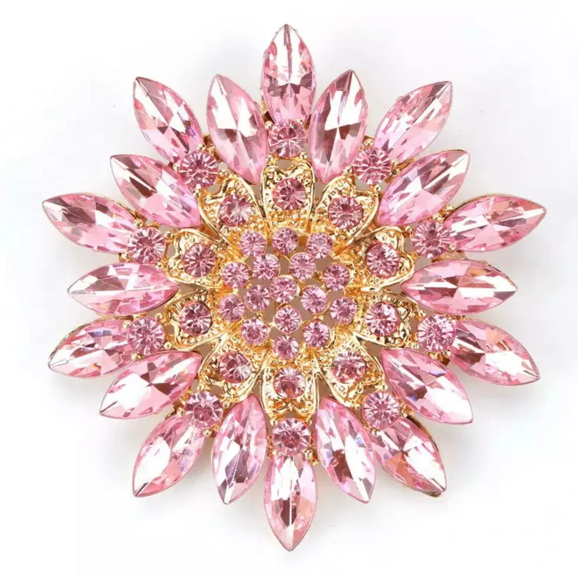 Gold Rhinestone Brooch - Style 4 Pink