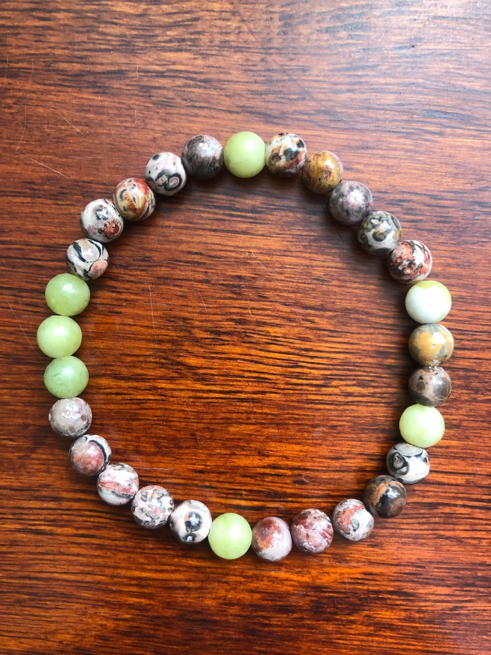 Green Agate and Leopard Skin Jasper Beaded Bracelet