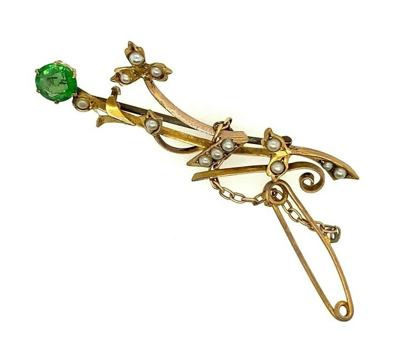 Green Garnet 9ct Yellow Gold Art Deco Style Brooch