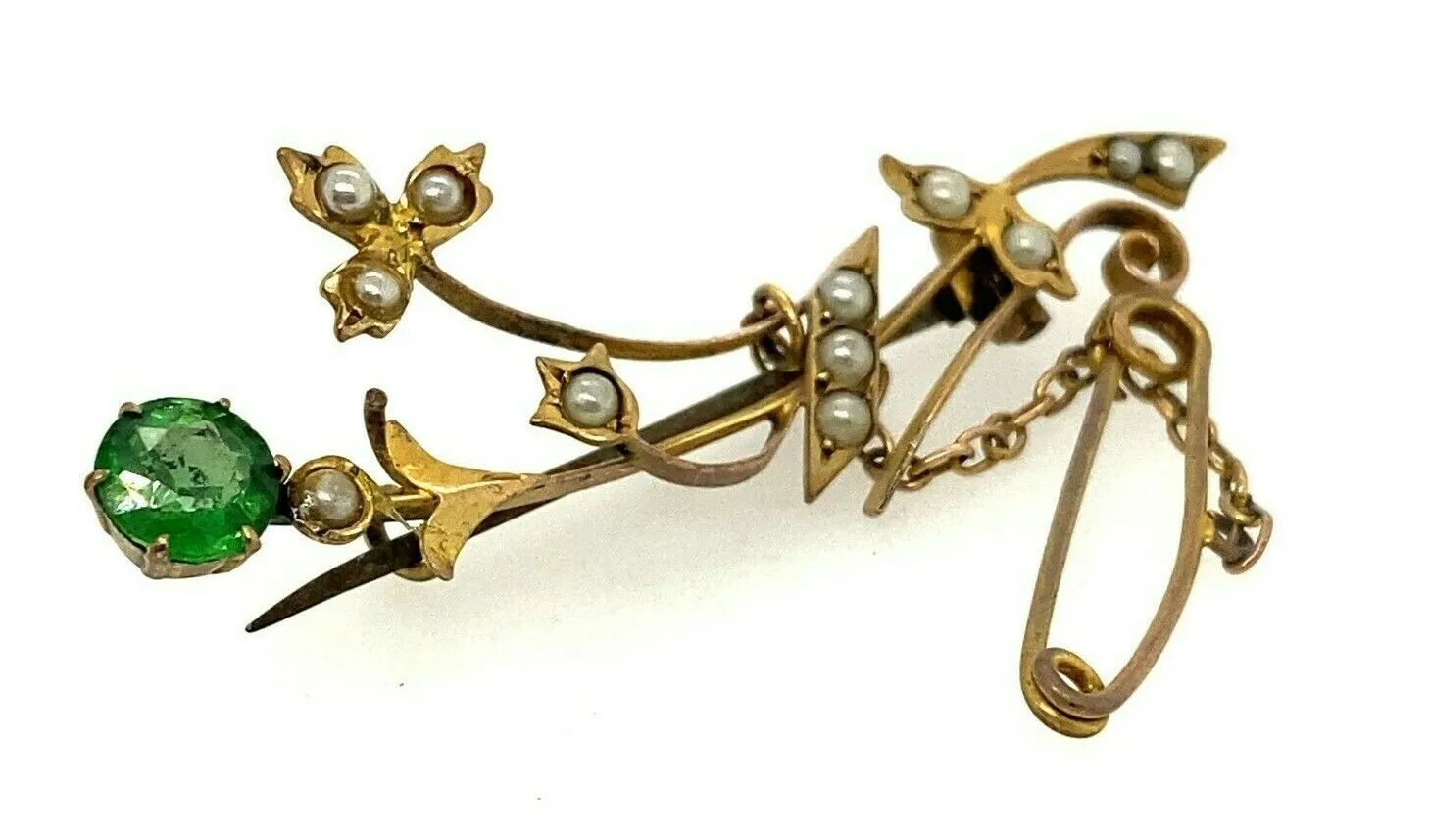 Green Garnet 9ct Yellow Gold Art Deco Style Brooch