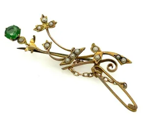 Green Garnet 9ct Yellow Gold Art Deco Style Brooch