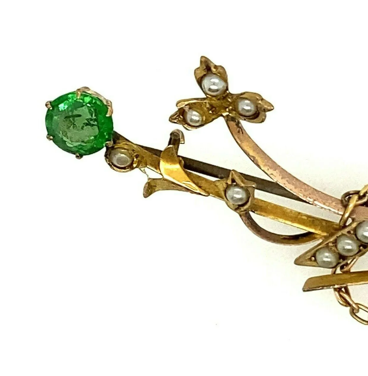 Green Garnet 9ct Yellow Gold Art Deco Style Brooch