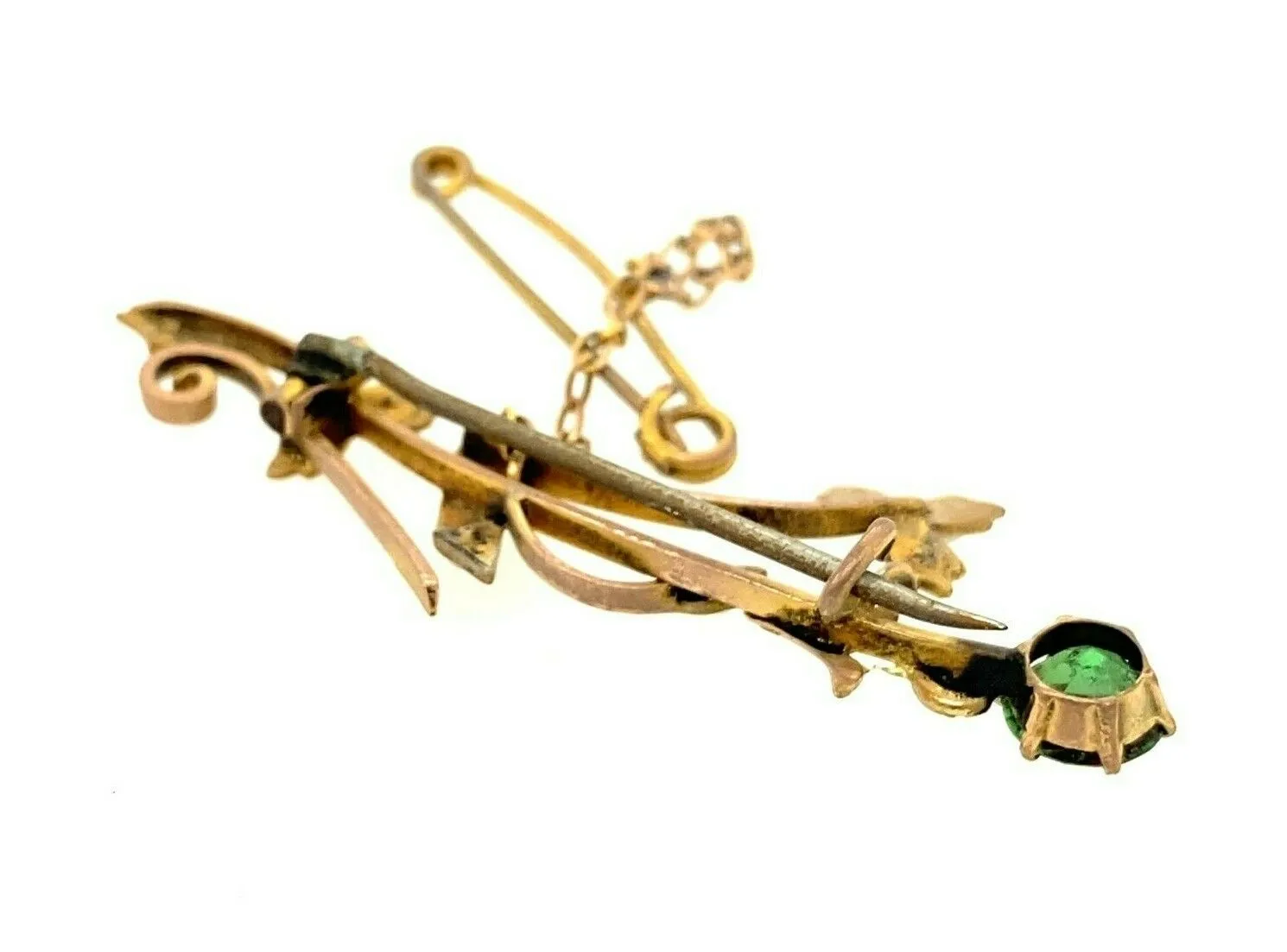 Green Garnet 9ct Yellow Gold Art Deco Style Brooch