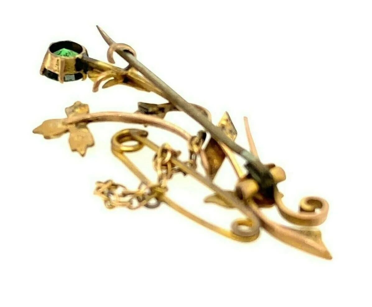 Green Garnet 9ct Yellow Gold Art Deco Style Brooch