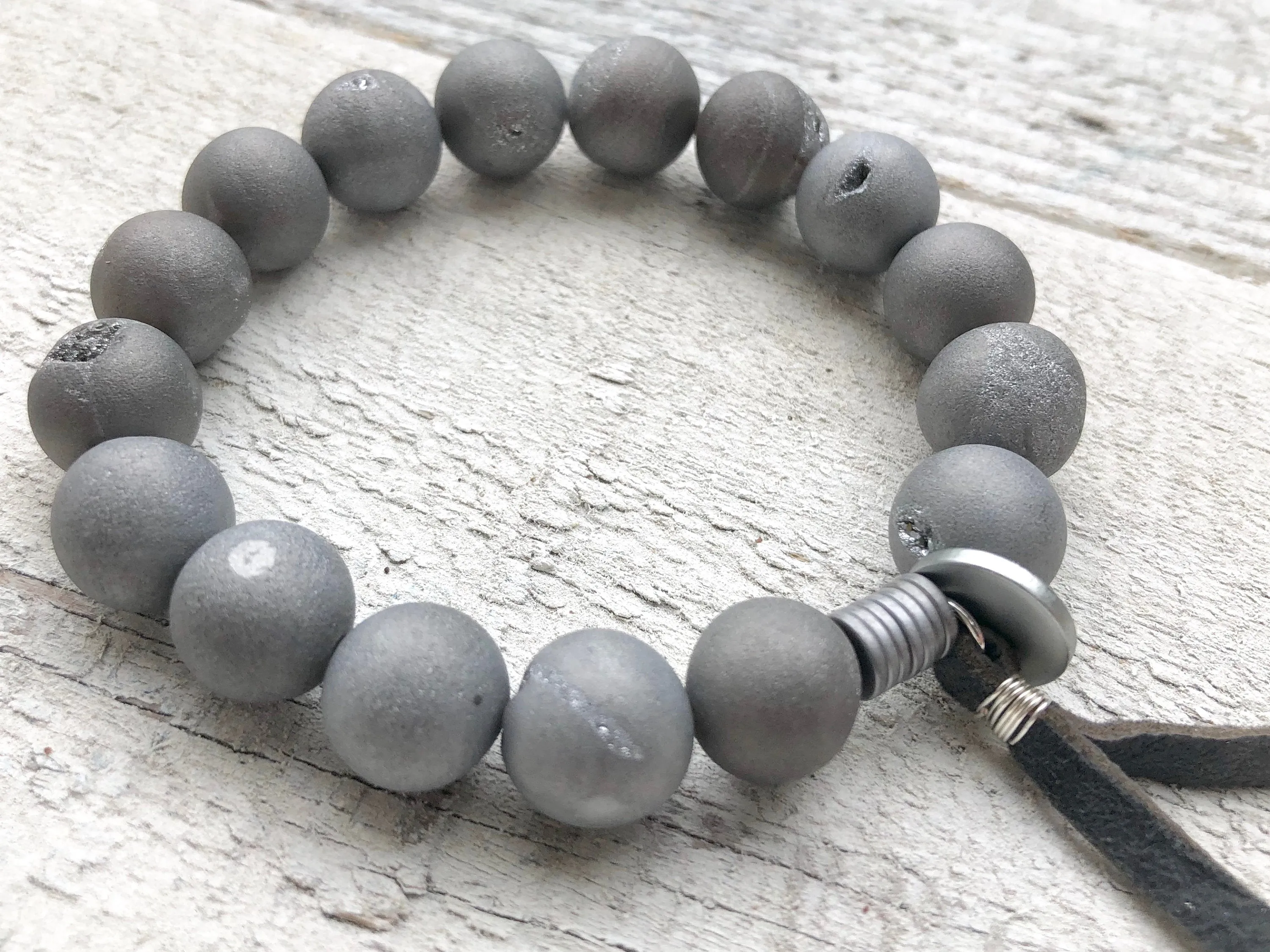 Grey Druzy Agate Bracelet