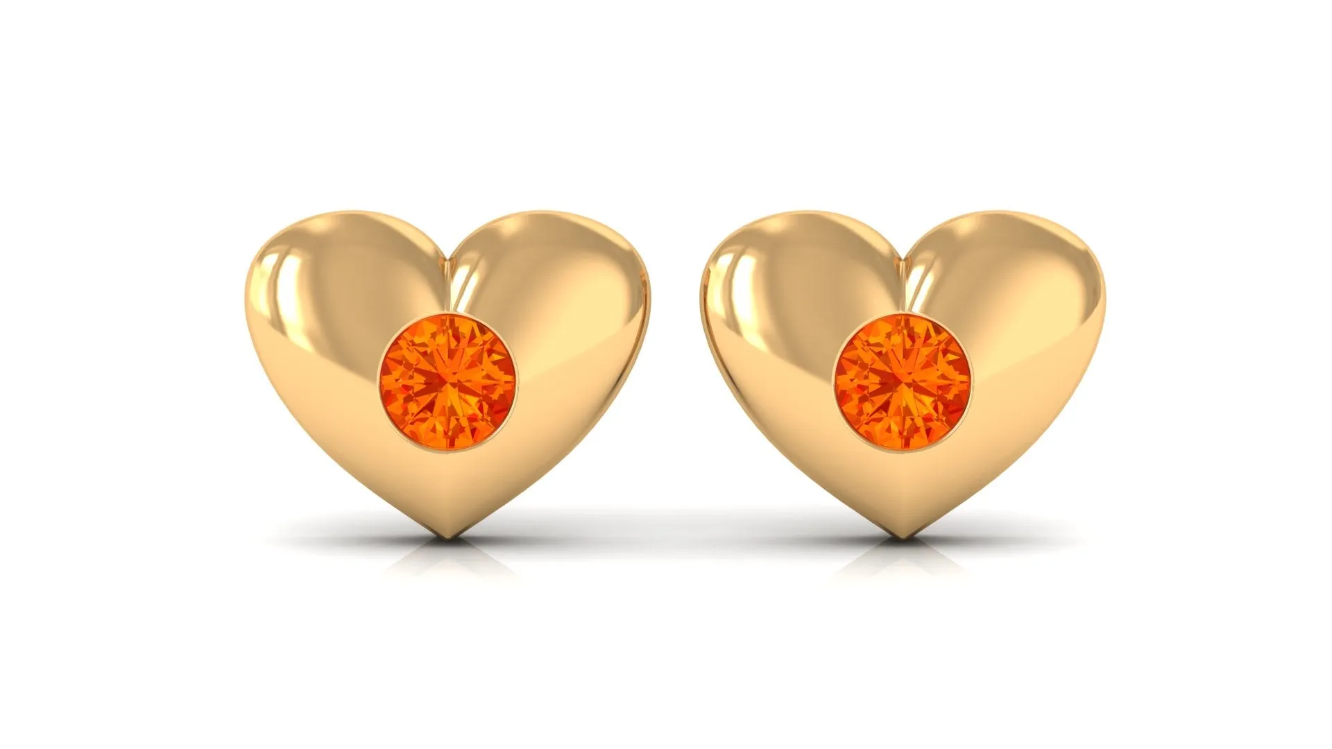 Gypsy Set Round Orange Sapphire Heart Stud Earrings