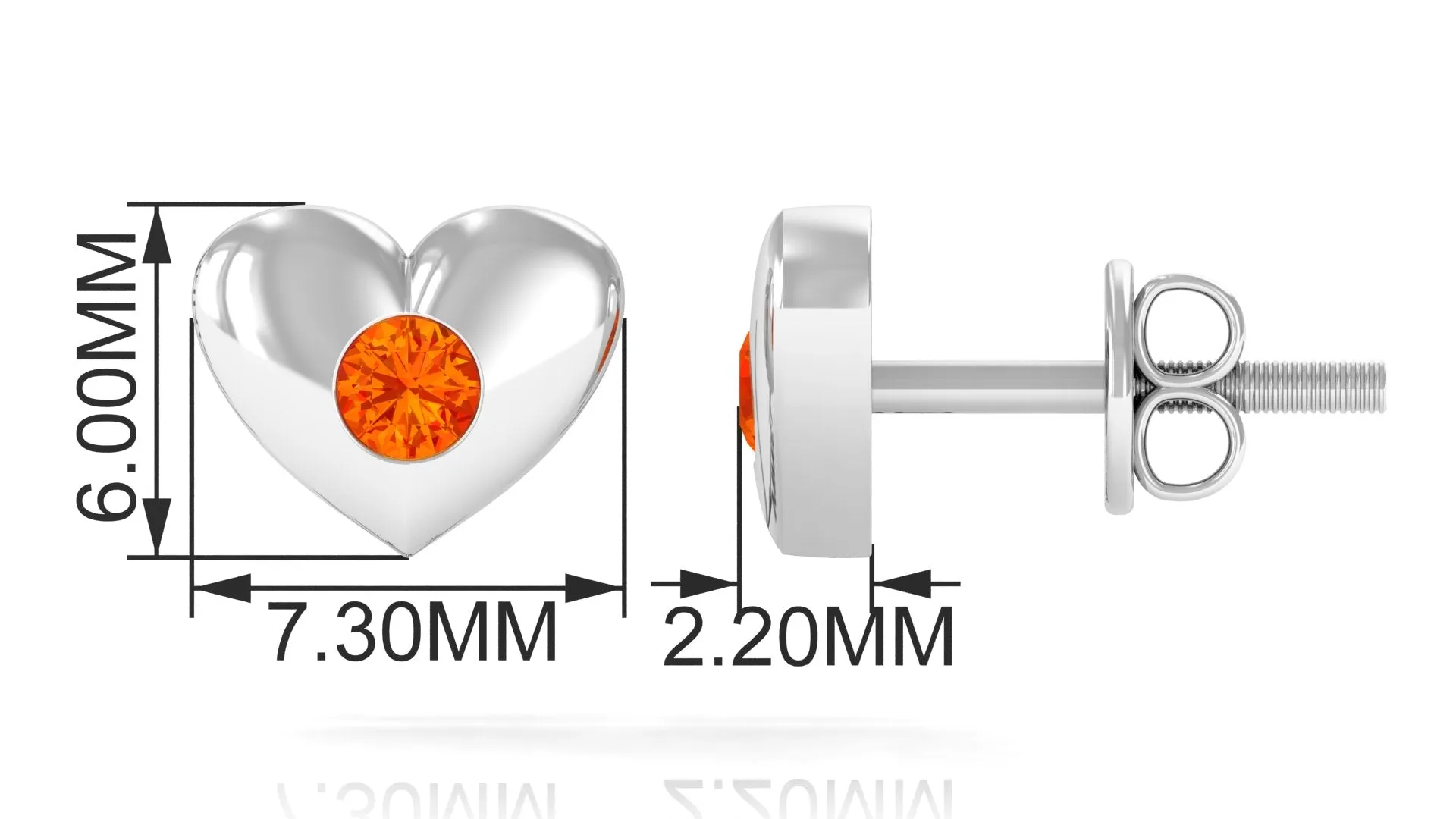 Gypsy Set Round Orange Sapphire Heart Stud Earrings