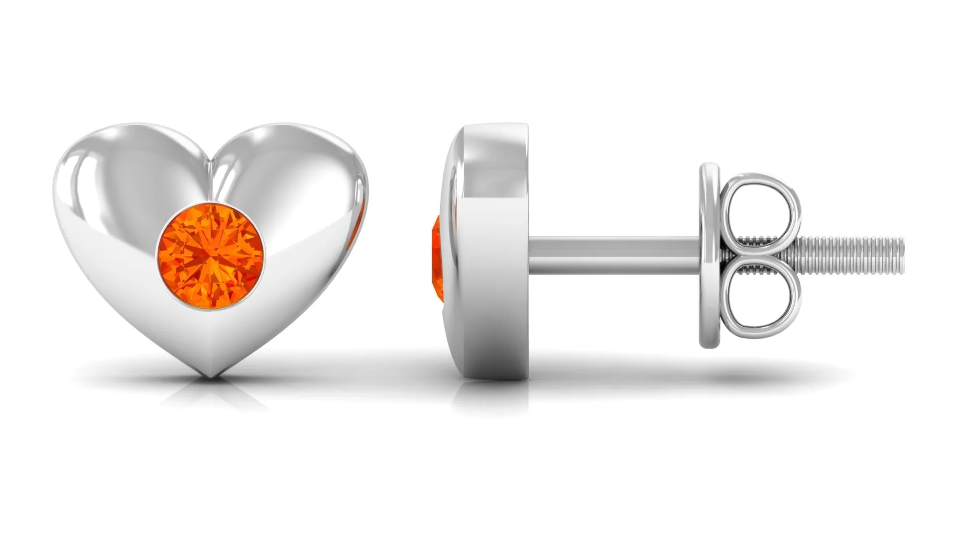 Gypsy Set Round Orange Sapphire Heart Stud Earrings