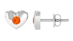 Gypsy Set Round Orange Sapphire Heart Stud Earrings