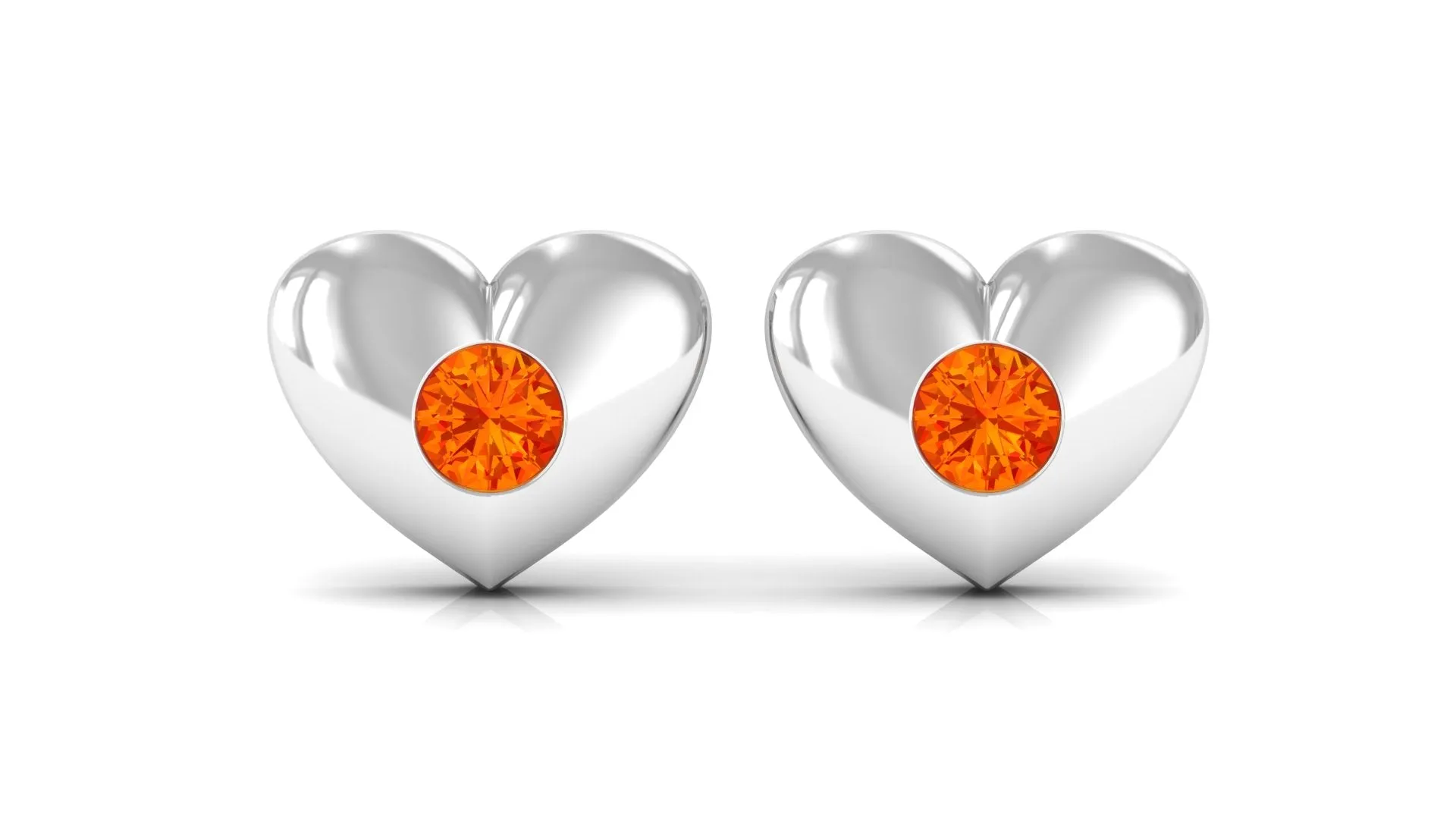 Gypsy Set Round Orange Sapphire Heart Stud Earrings