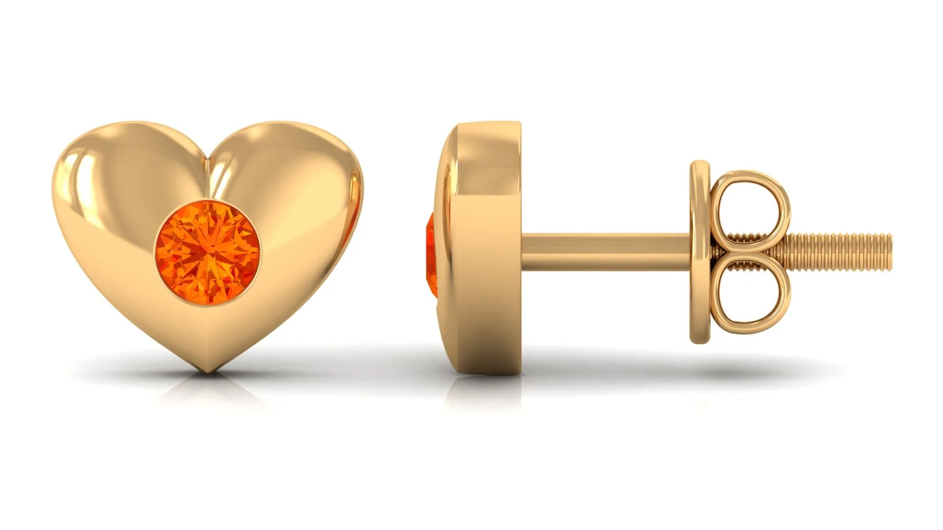 Gypsy Set Round Orange Sapphire Heart Stud Earrings