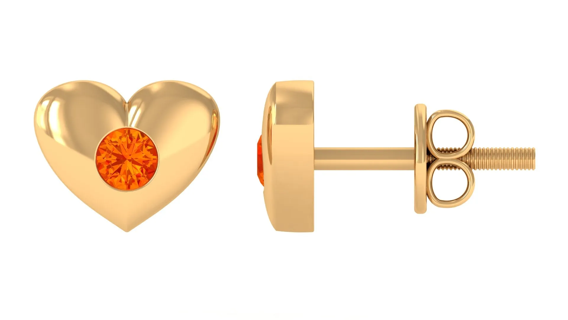 Gypsy Set Round Orange Sapphire Heart Stud Earrings