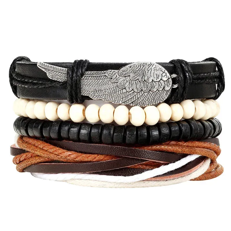 Handmade Boho Gypsy Hippie Brown Leather Bracelet Men Rope Cord Hand Turquoises Charm Stackable Wrap Bracelets for Women Jewelry